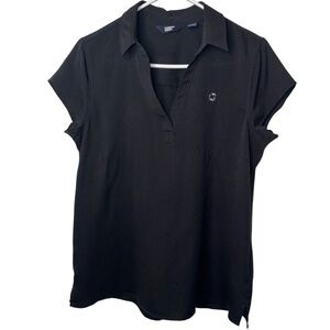 Chase Lands End Women's Regular Black Short Sleeve Split Neck Crepe Blouse (8)